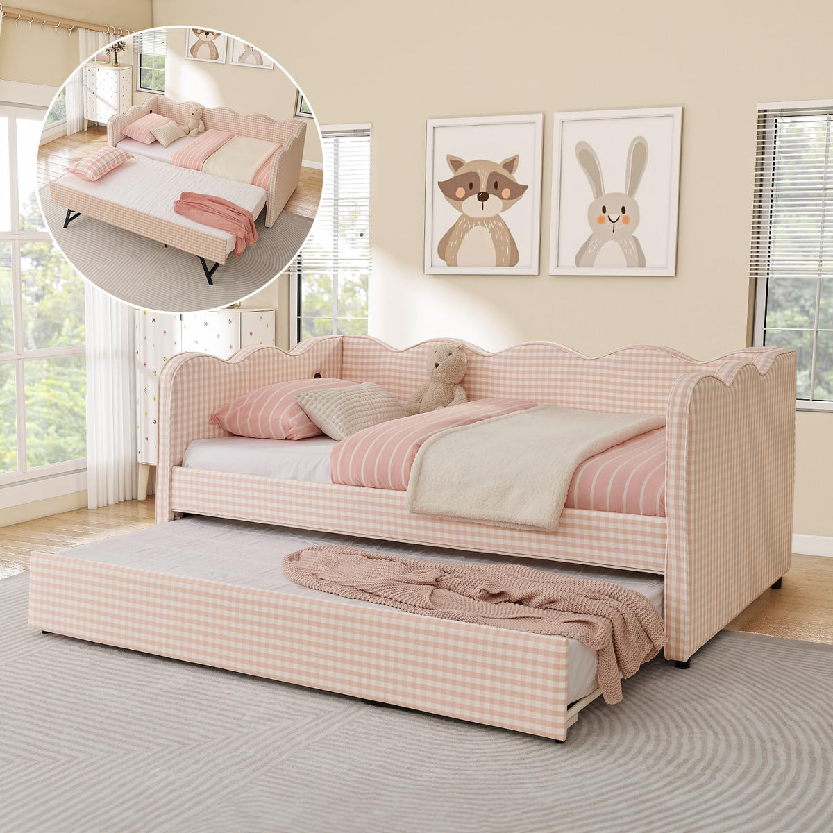 Twin Size Upholstered Daybed with Pop Up Trundle N423241