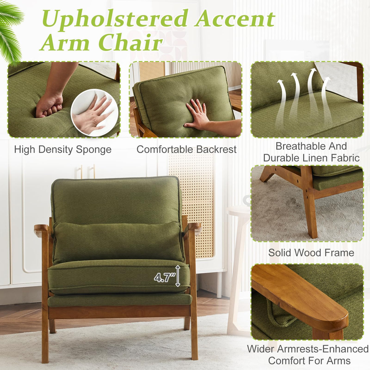 Green Linen Fabric Upholstered Accent Chair Set of 2 W227