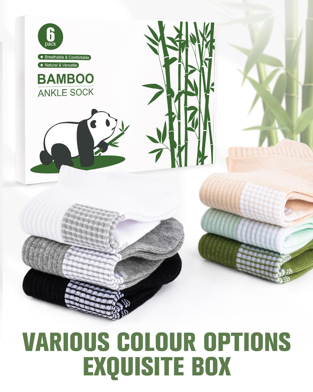 Women's Bamboo Viscose Ankle Socks, 6 Pairs K359