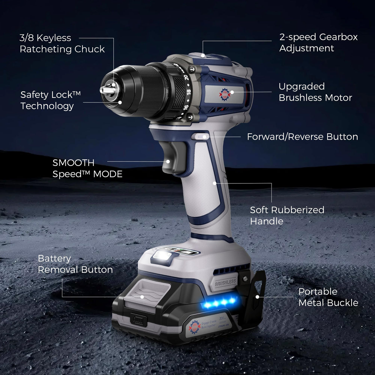 20V Cordless Brushless Power Drill with 2.0Ah Battery and Charger B4722