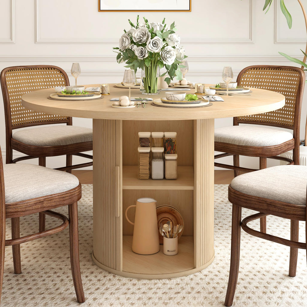 47 inch Round Dining Table for 4 with 2-Layer Storage Shelf U54112