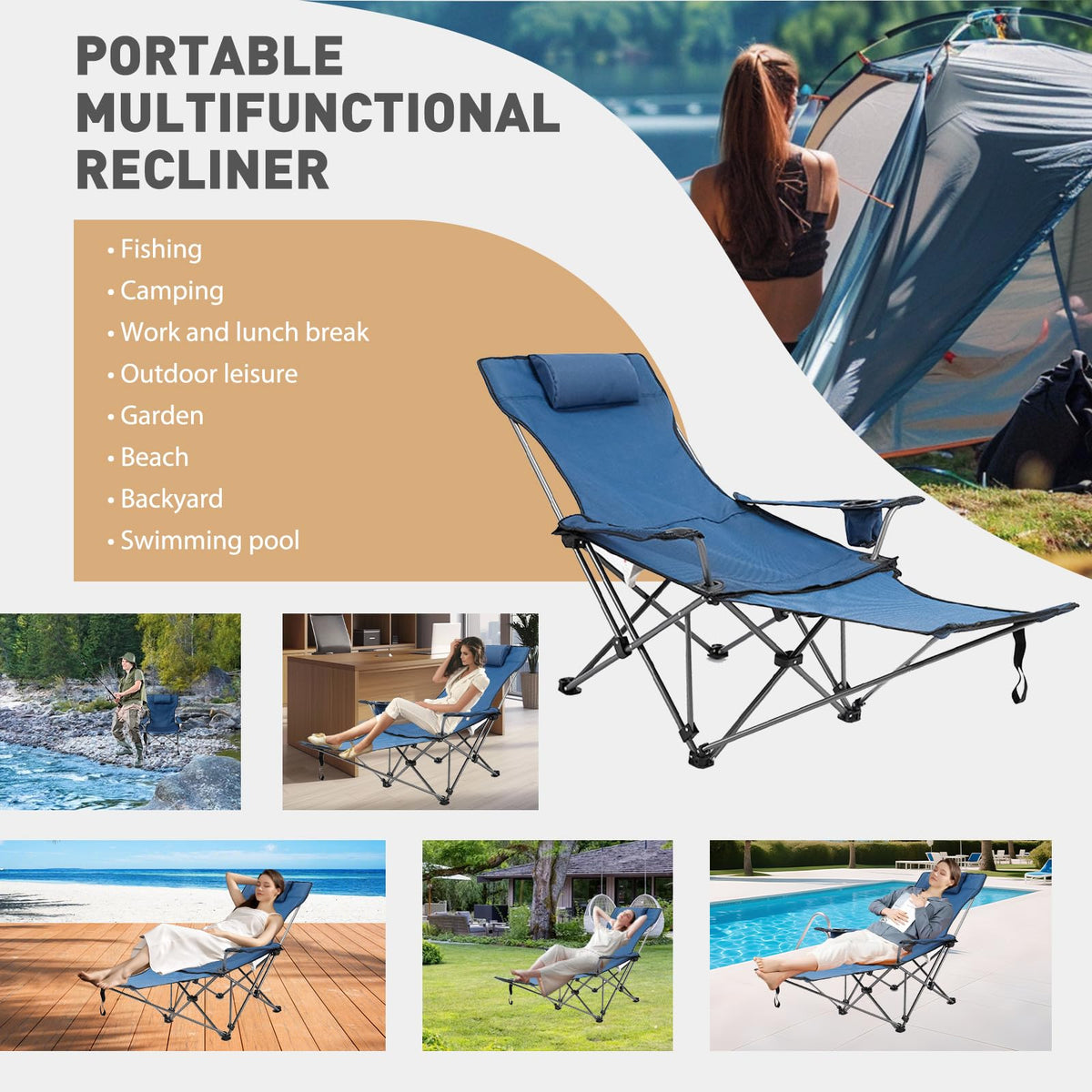 Zero Gravity Reclining Folding Chair with Footrest Cup Holder P5204