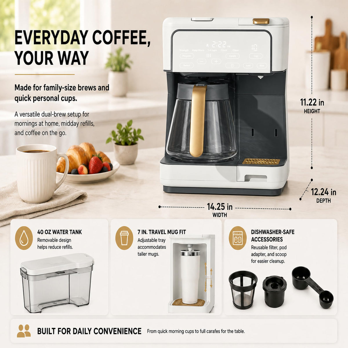 Multi-Brew Coffee Maker 12 Cups Single Serve Programmable E253084