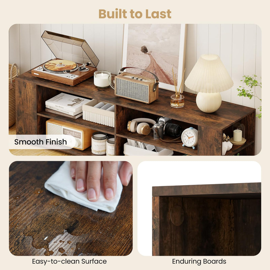 Rustic Brown Wood TV Stand with 8 Open Shelves G58779