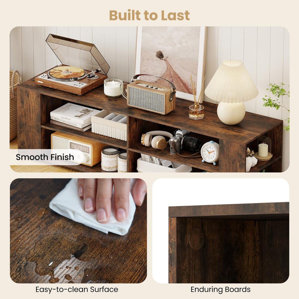 Rustic Brown Wood TV Stand with 8 Open Shelves G58779