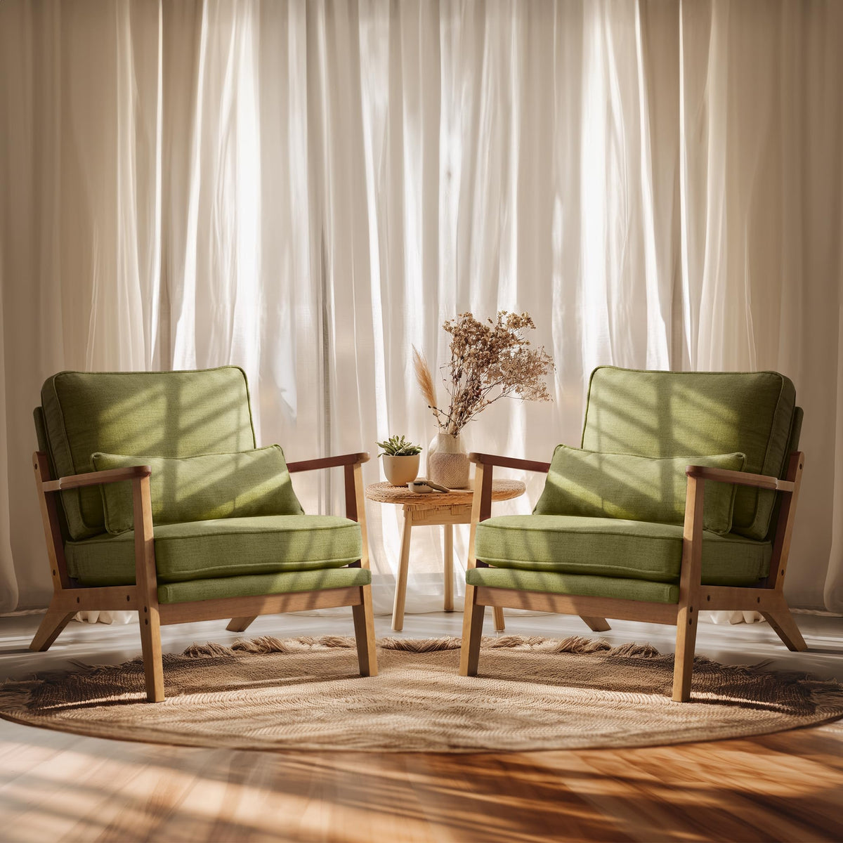 Green Linen Fabric Upholstered Accent Chair Set of 2 W227