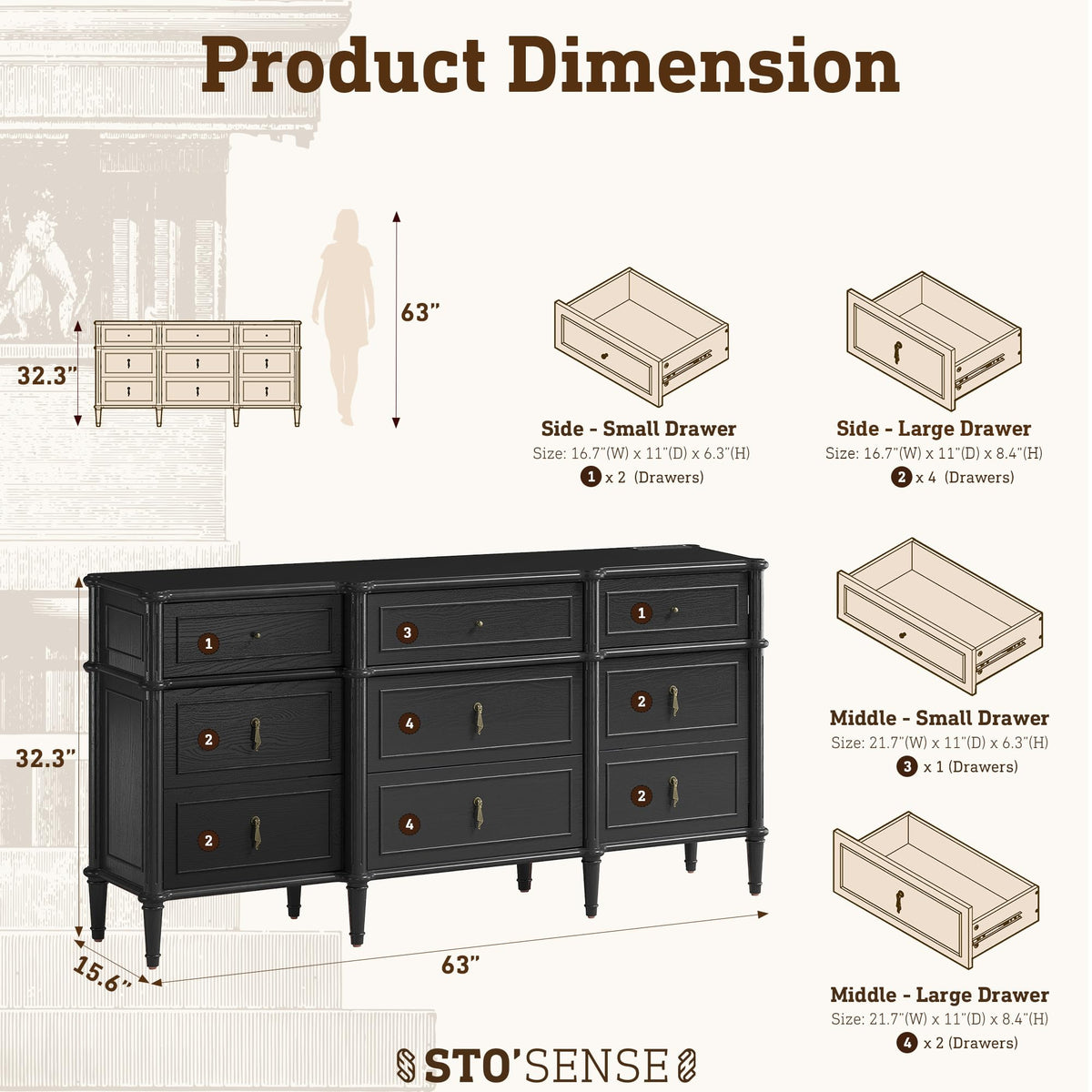Black 9 Drawer Wood Dresser W844556