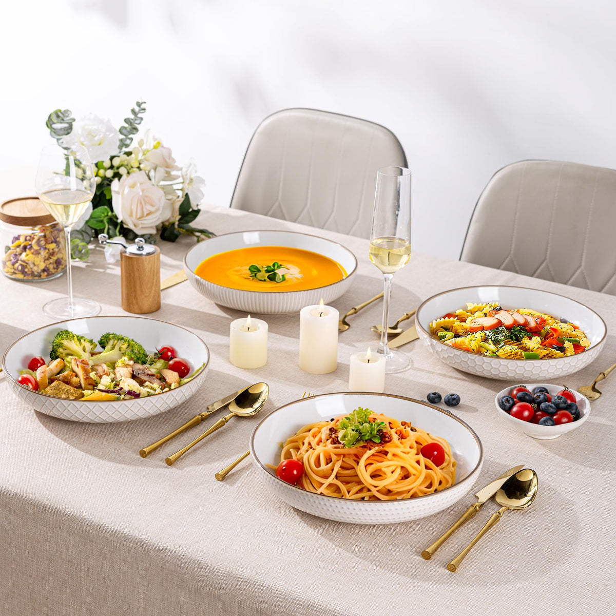 9.5'' 42 Ounce Stoneware Ceramic Pasta Bowls Set of 4 E9708