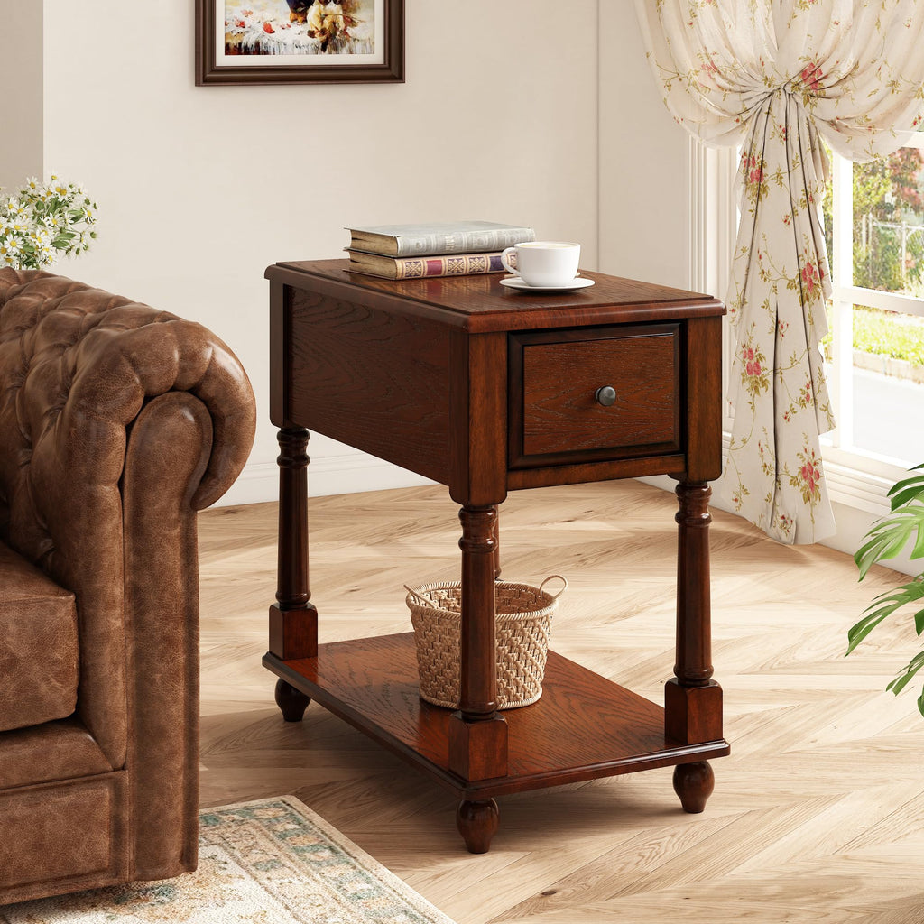 Narrow Wood End Table with Drawer E534109
