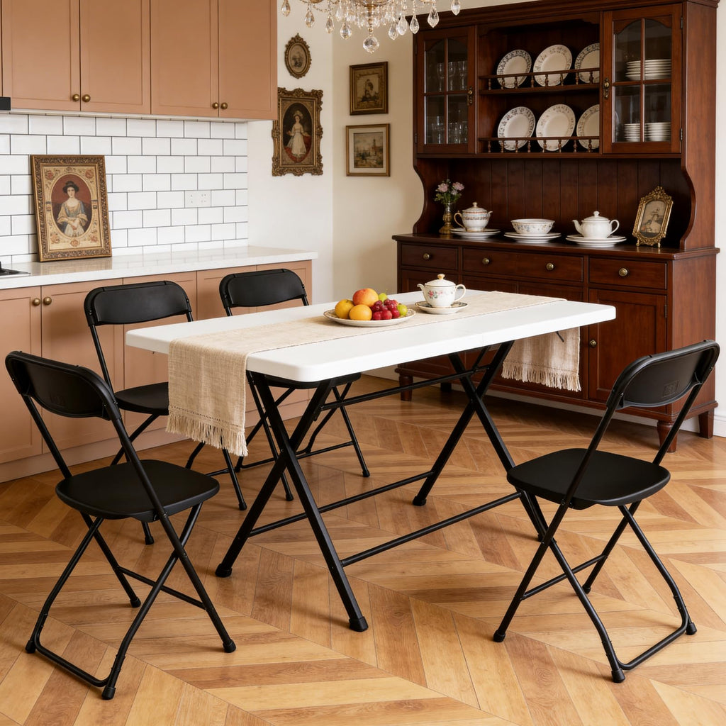 Black Plastic Folding Chairs, 10 Pack Steel Frame 350lbs Capacity W7809