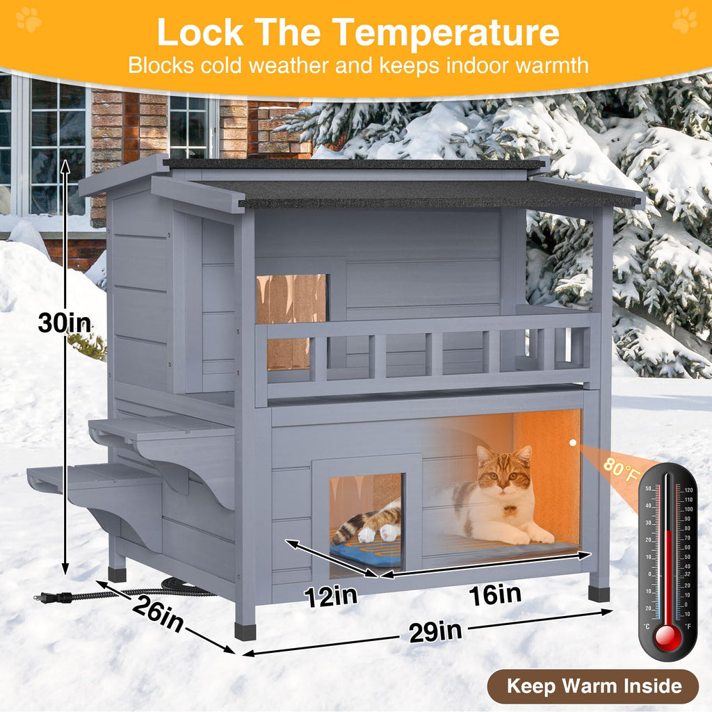 Wooden Heated 2-Story Cat House K641556