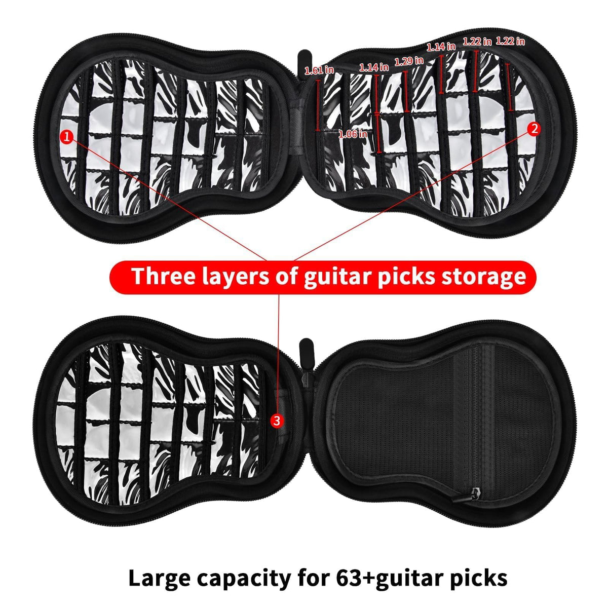 Guitar Pick Holder Case 63+ All Size Plectrums Storage Pouch E65381