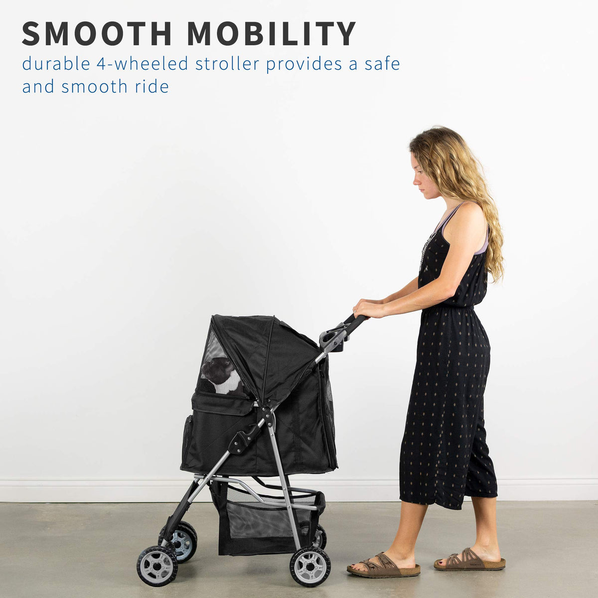 Black 4 Wheel Foldable Pet Stroller H9032