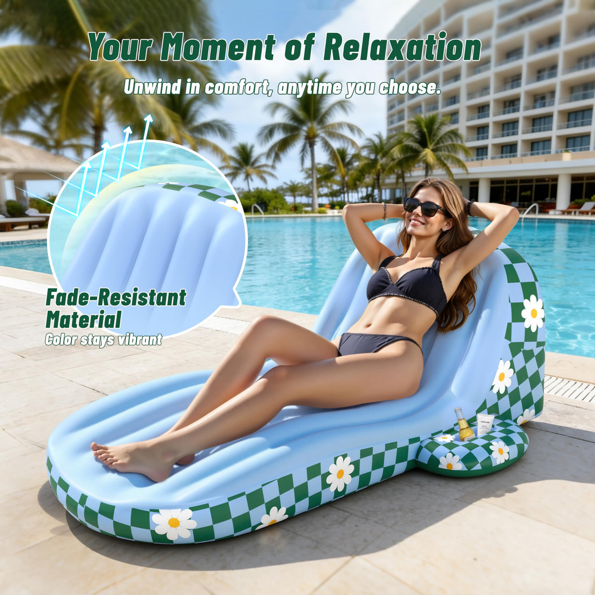Inflatable Pool Lounger Float with Cup Holder S810
