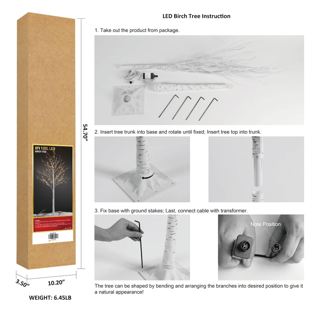 8FT 132 LED Birch Tree Warm White C6894