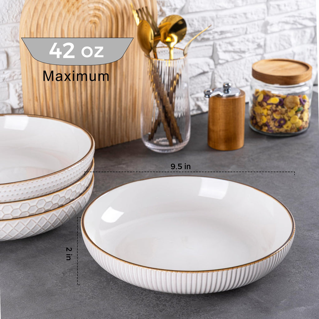 9.5'' 42 Ounce Stoneware Ceramic Pasta Bowls Set of 4 E9708