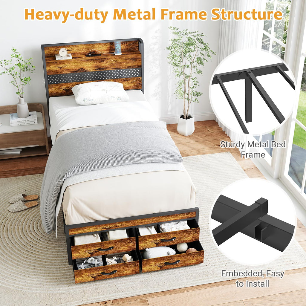 Twin Bed Frame with 2 Storage Drawers Z9233