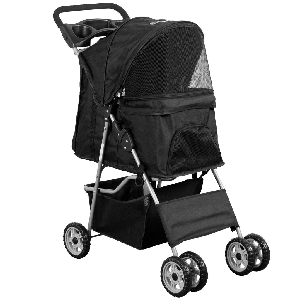 Black 4 Wheel Foldable Pet Stroller H9032