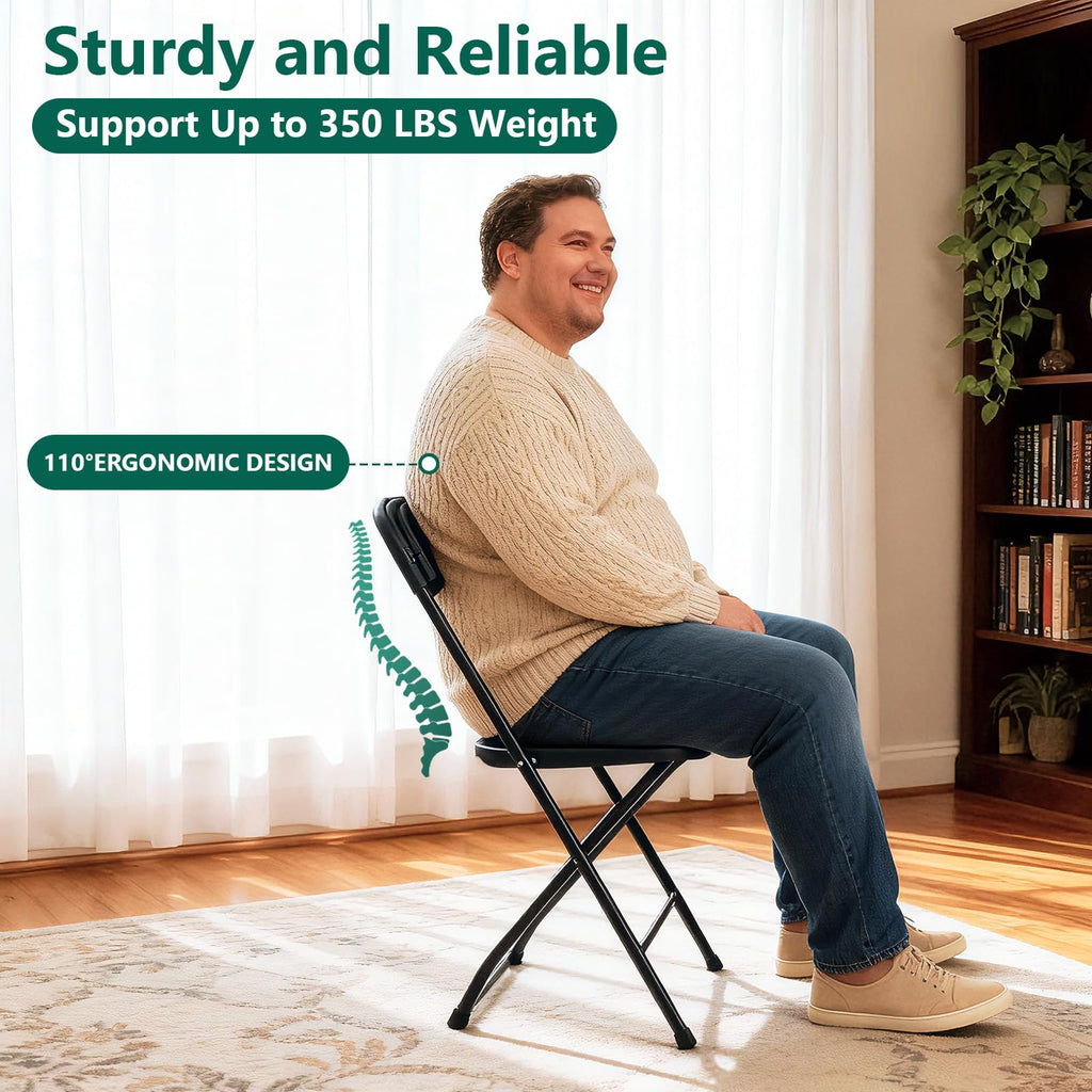Black Plastic Folding Chairs, 10 Pack Steel Frame 350lbs Capacity W7809
