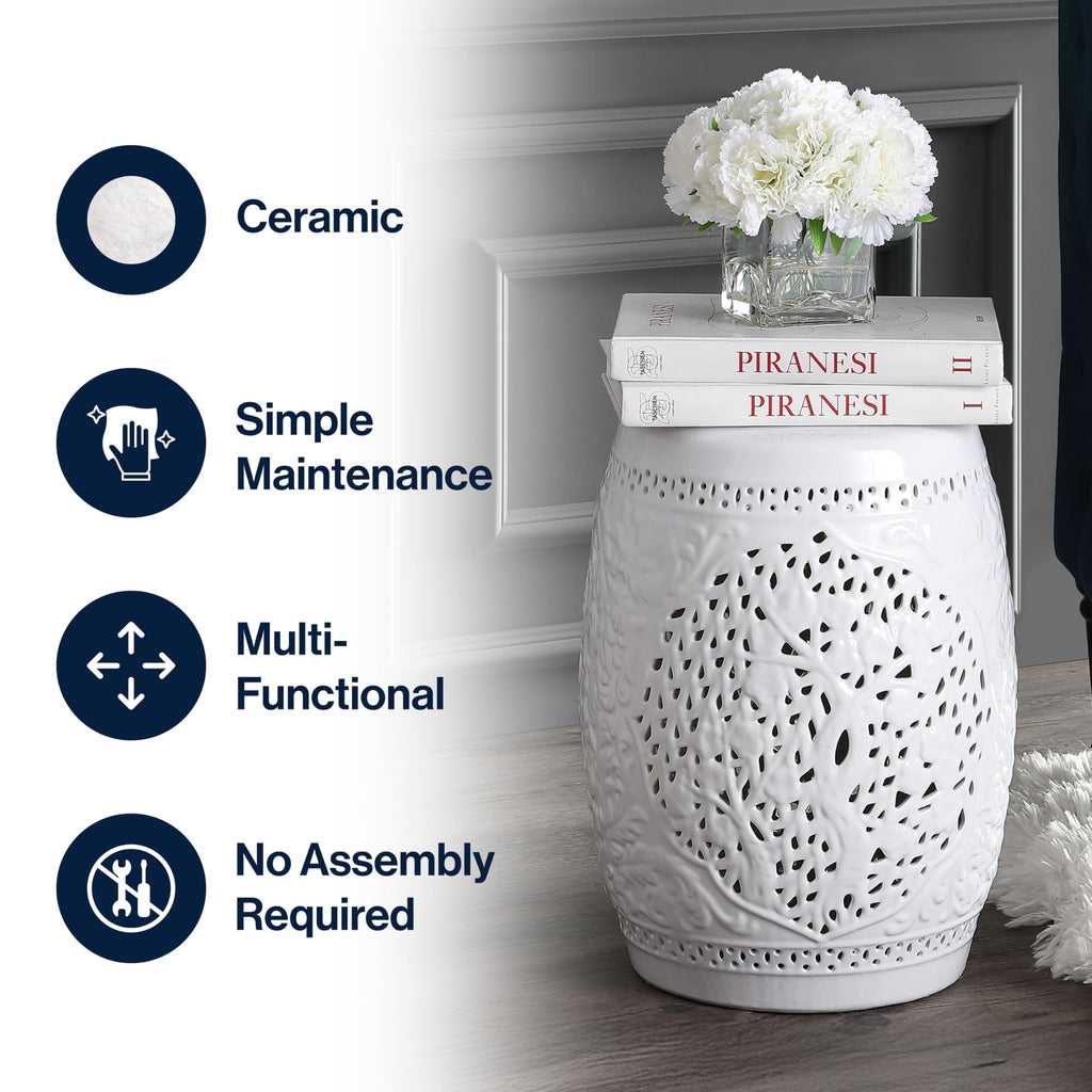 White Ceramic Garden Stool Y567172