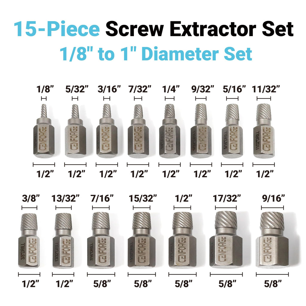 15 Pc Hex Head Screw Extractor Set Chrome Molybdenum Steel X64421