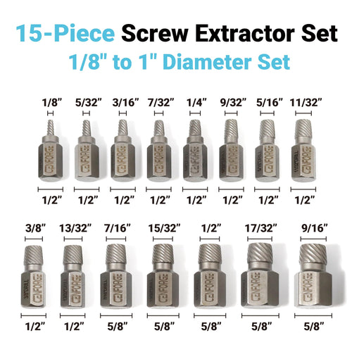 15 Pc Hex Head Screw Extractor Set Chrome Molybdenum Steel X64421