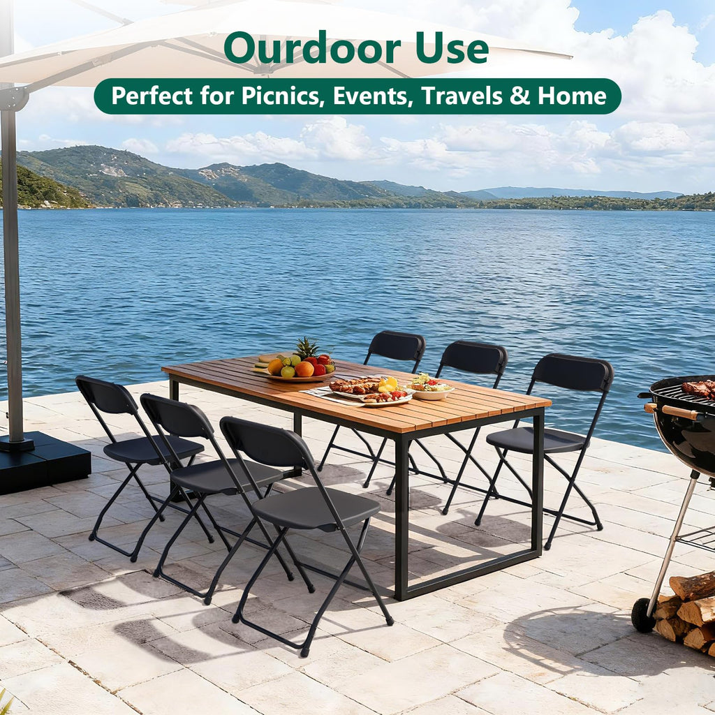 Black Plastic Folding Chairs, 10 Pack Steel Frame 350lbs Capacity W7809