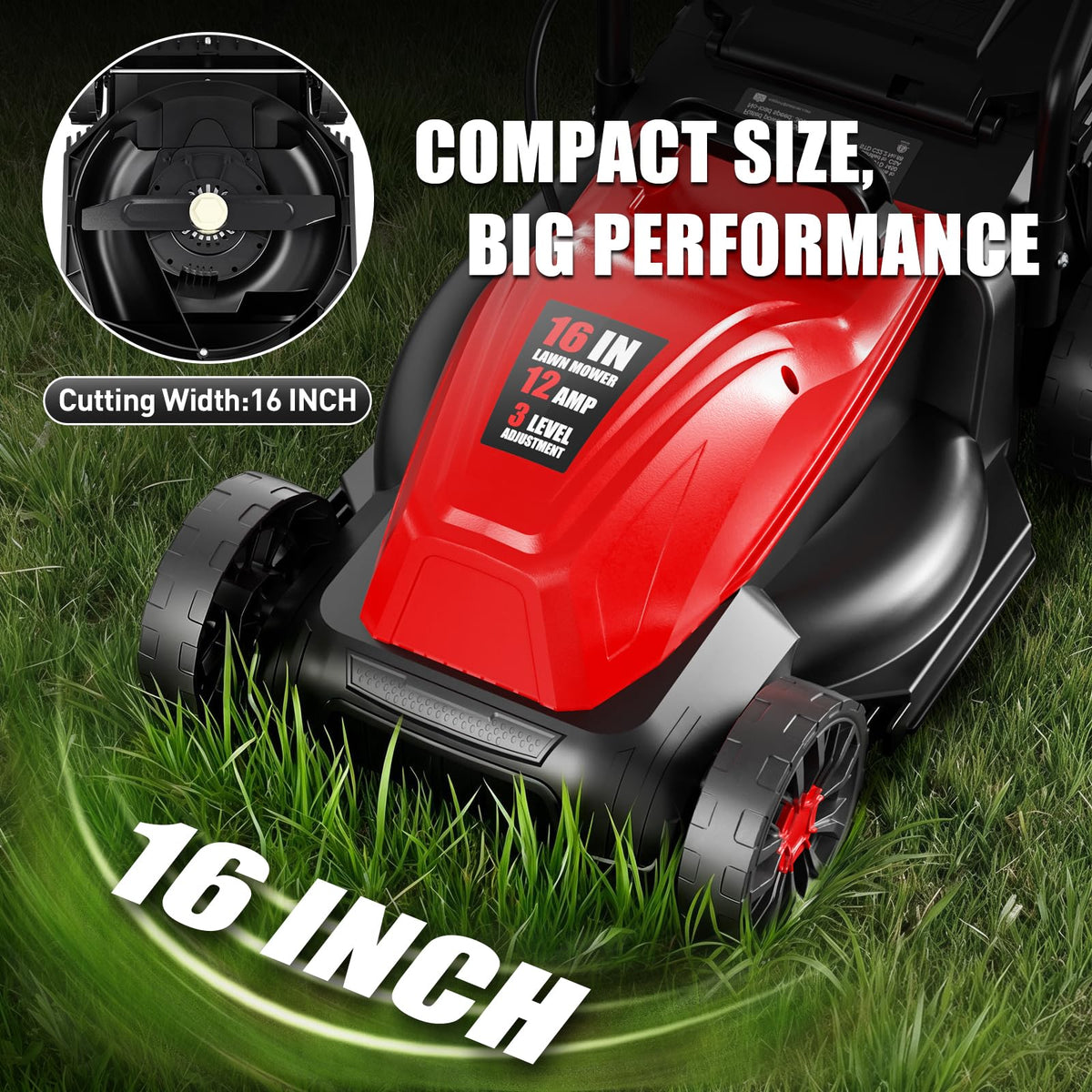 16" Corded Lawn Mower with 3-Position Height Adjustment H3143