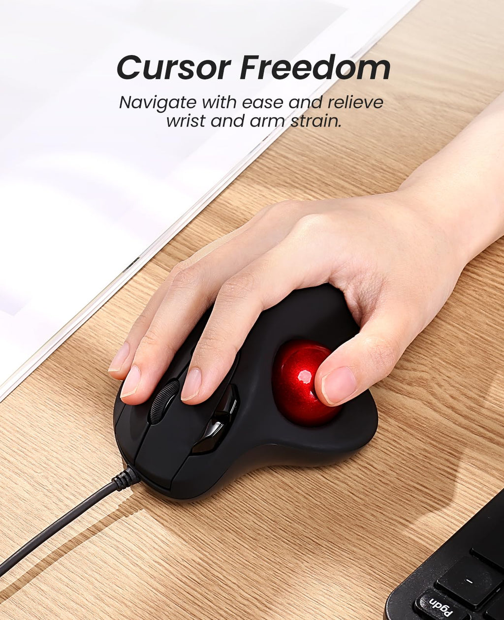 Wired Trackball Mouse Ergonomic Thumb Control H14679
