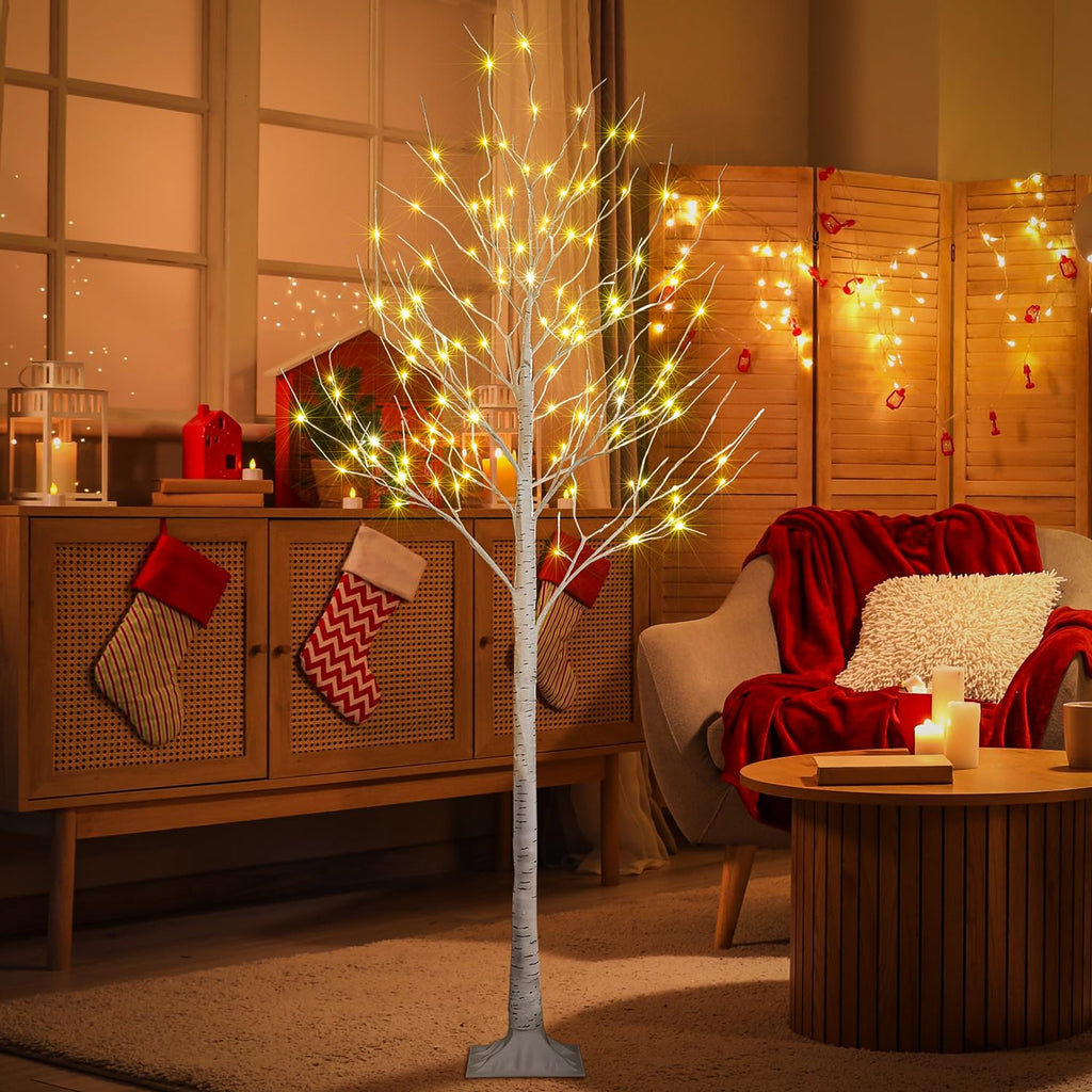 8FT 132 LED Birch Tree Warm White C6894