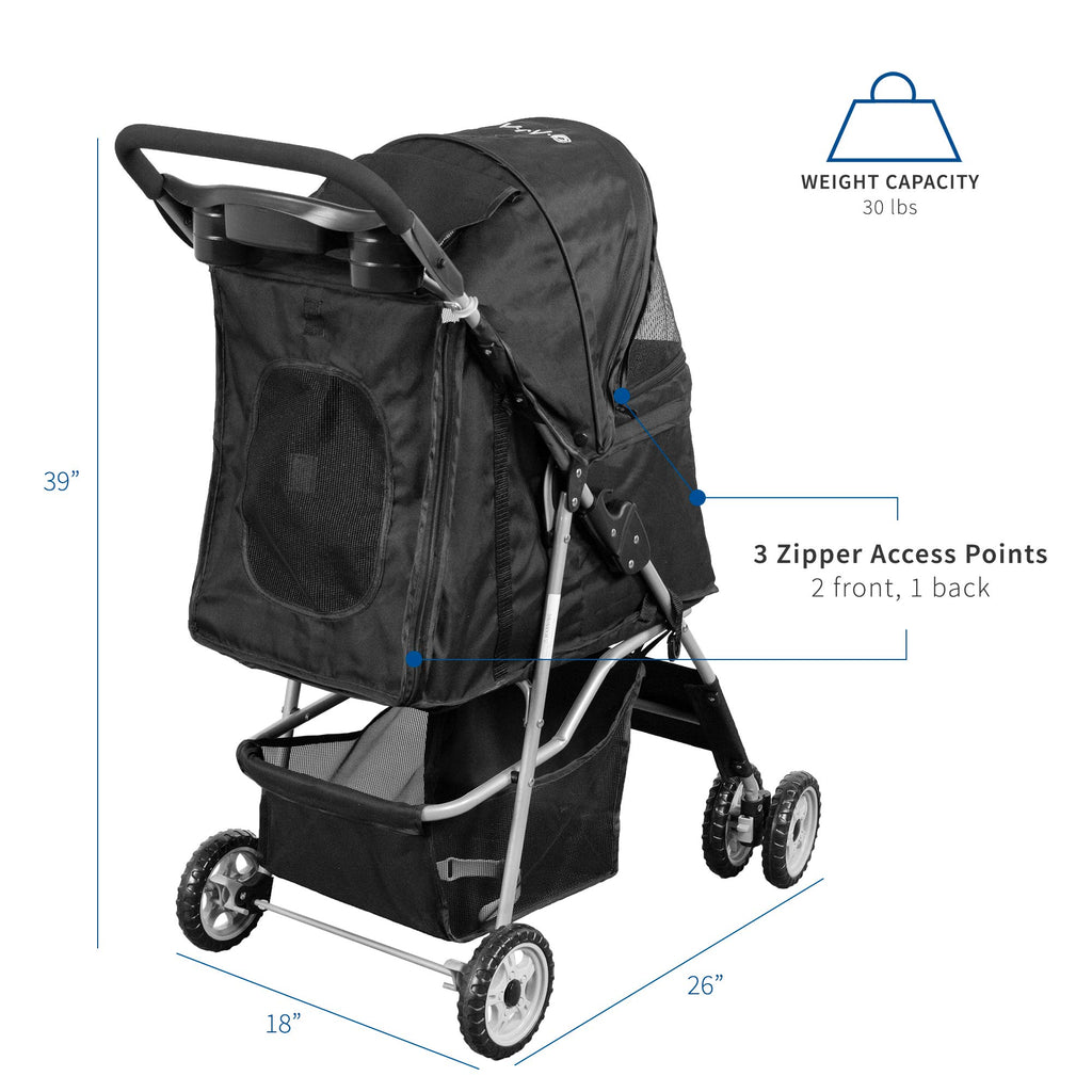 Black 4 Wheel Foldable Pet Stroller H9032