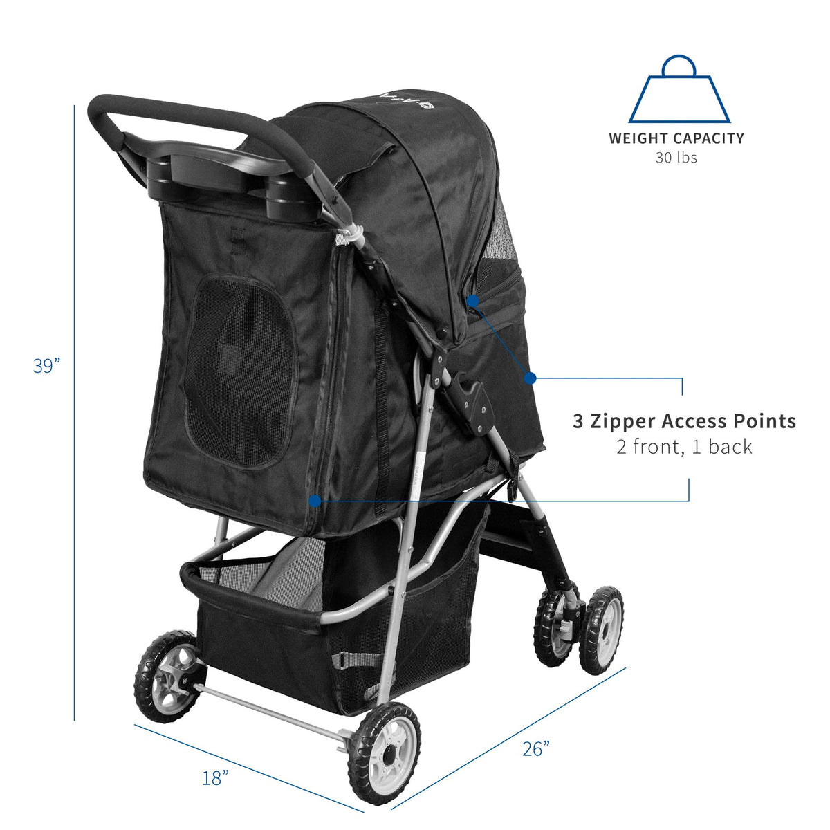 Black 4 Wheel Foldable Pet Stroller H9032