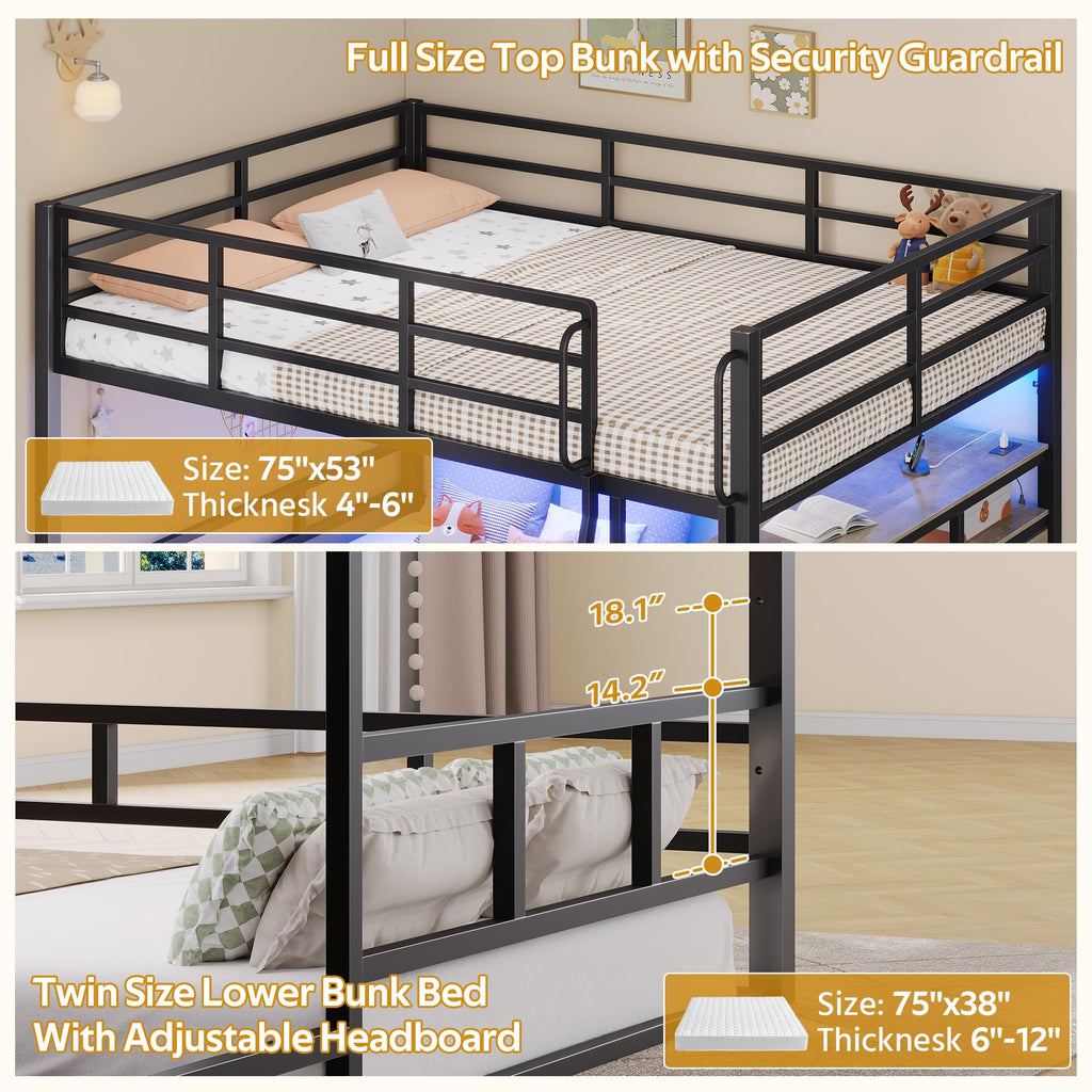 Full Over Twin Bunk Bed with 8 Drawers & 4 Shelves H650