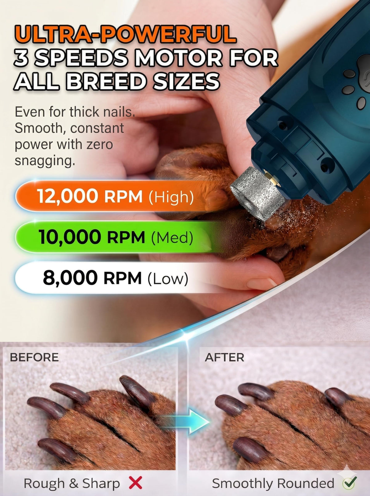Super Quiet Dog Nail Grinder & Clippers Kit with 2 LED Lights C987