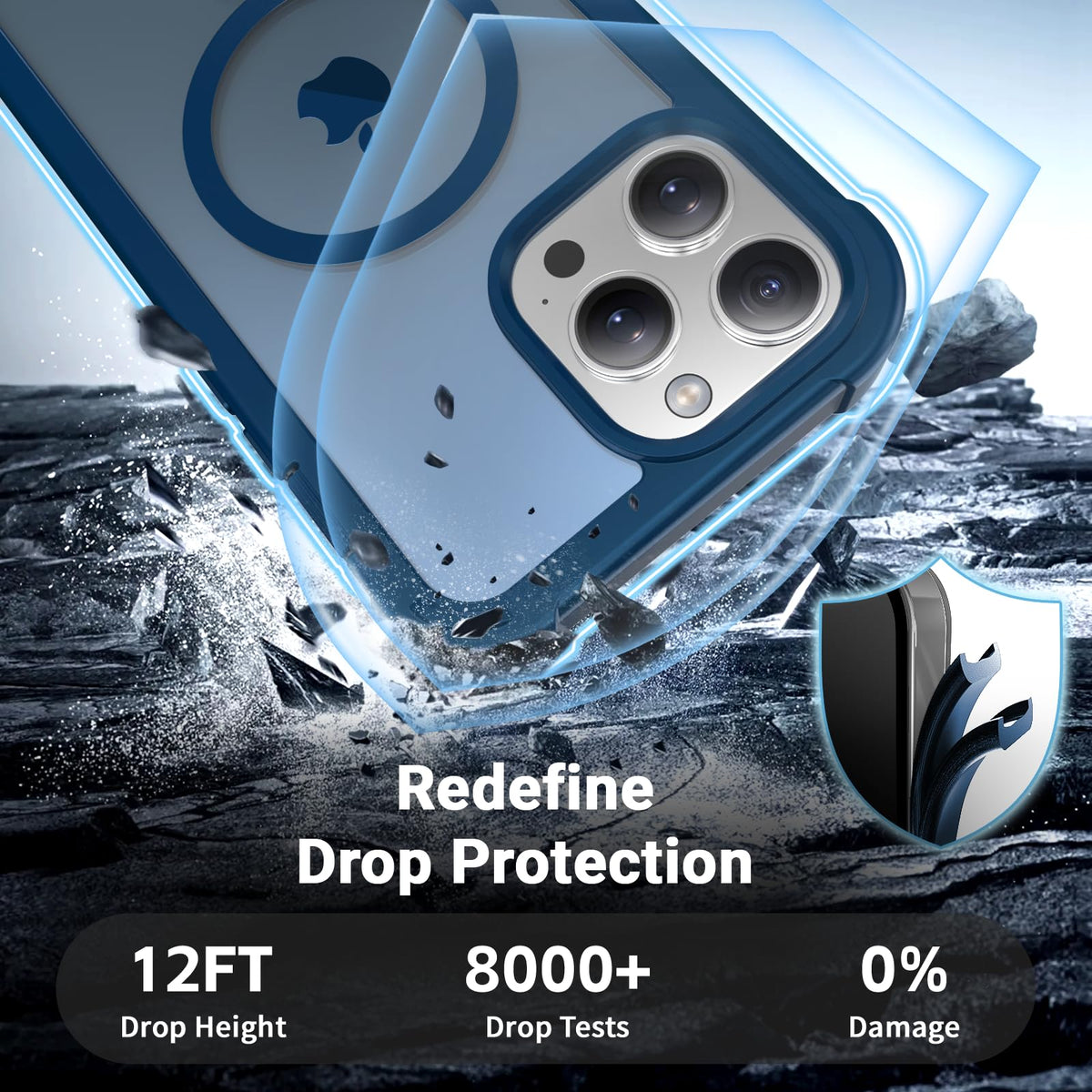 Magnetic iPhone 13 Pro Max Case Heavy Duty Protection Deep Blue P25725