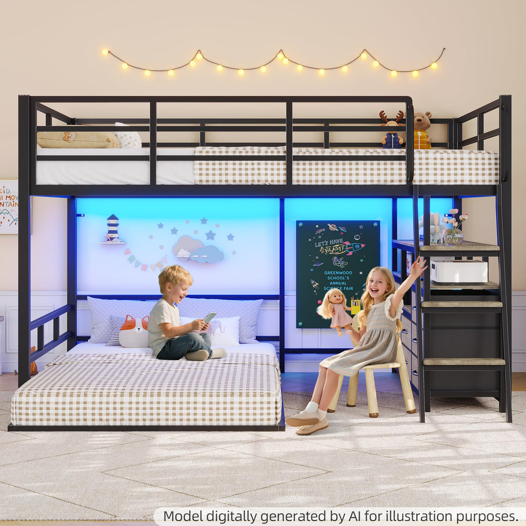 Full Over Twin Bunk Bed with 8 Drawers & 4 Shelves H650