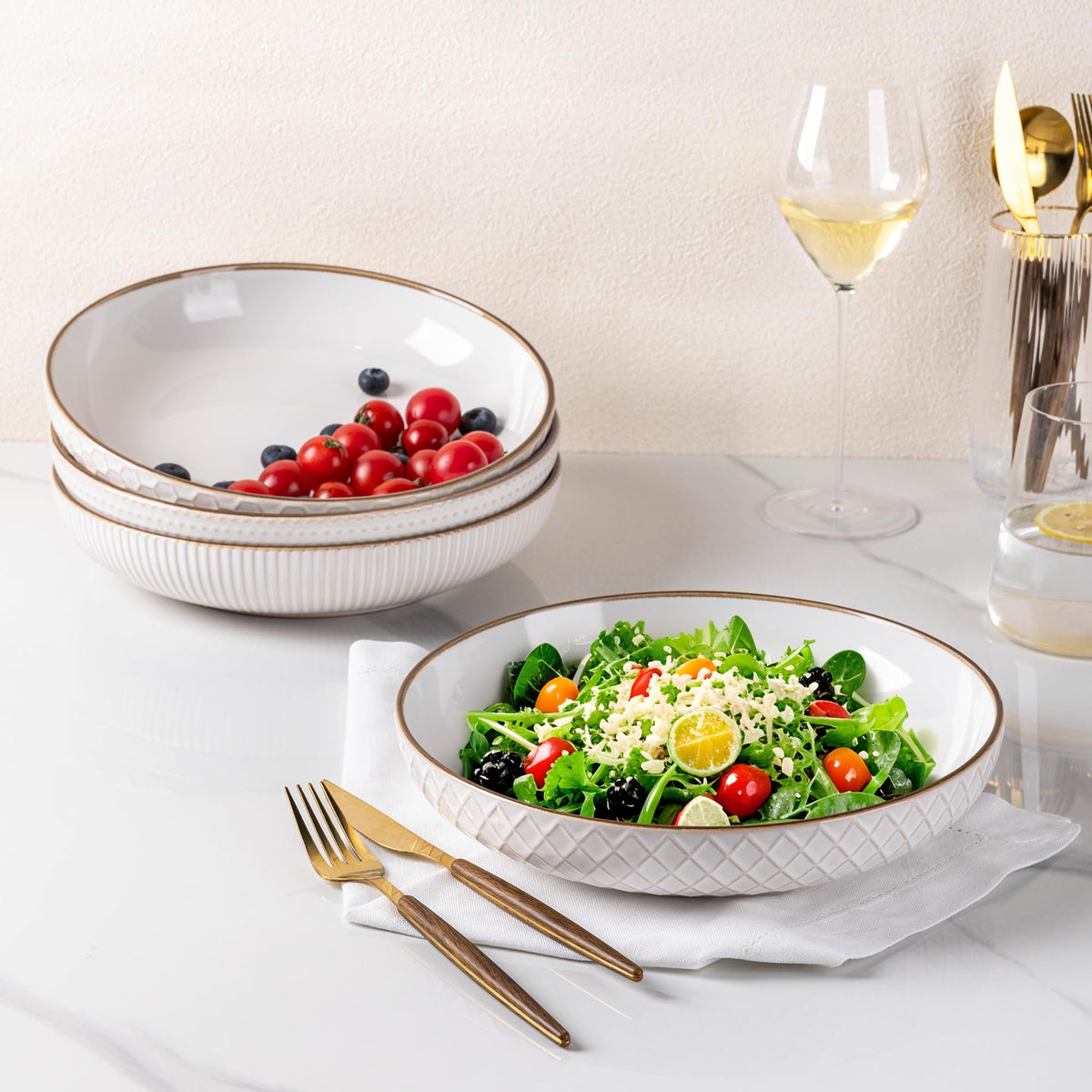 9.5'' 42 Ounce Stoneware Ceramic Pasta Bowls Set of 4 E9708