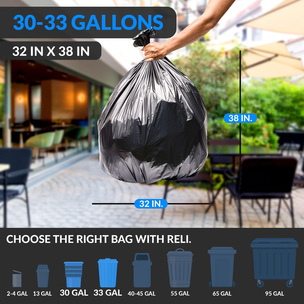 30 to 33 Gallon Heavy Duty Trash Bags Y898