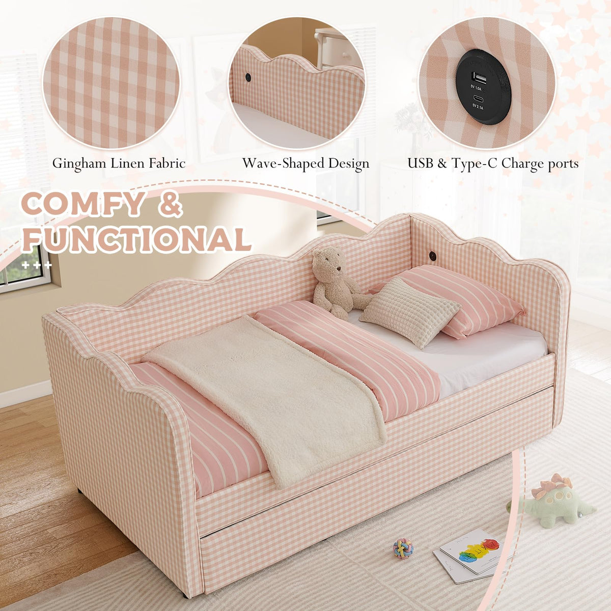 Twin Size Upholstered Daybed with Pop Up Trundle N423241