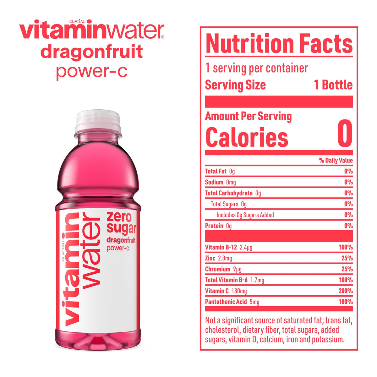 Dragonfruit Flavored Electrolyte Enhanced Bottled Water with Vitamin b5, b6, b12, 20 Fl Oz, 12 Pack Y241790