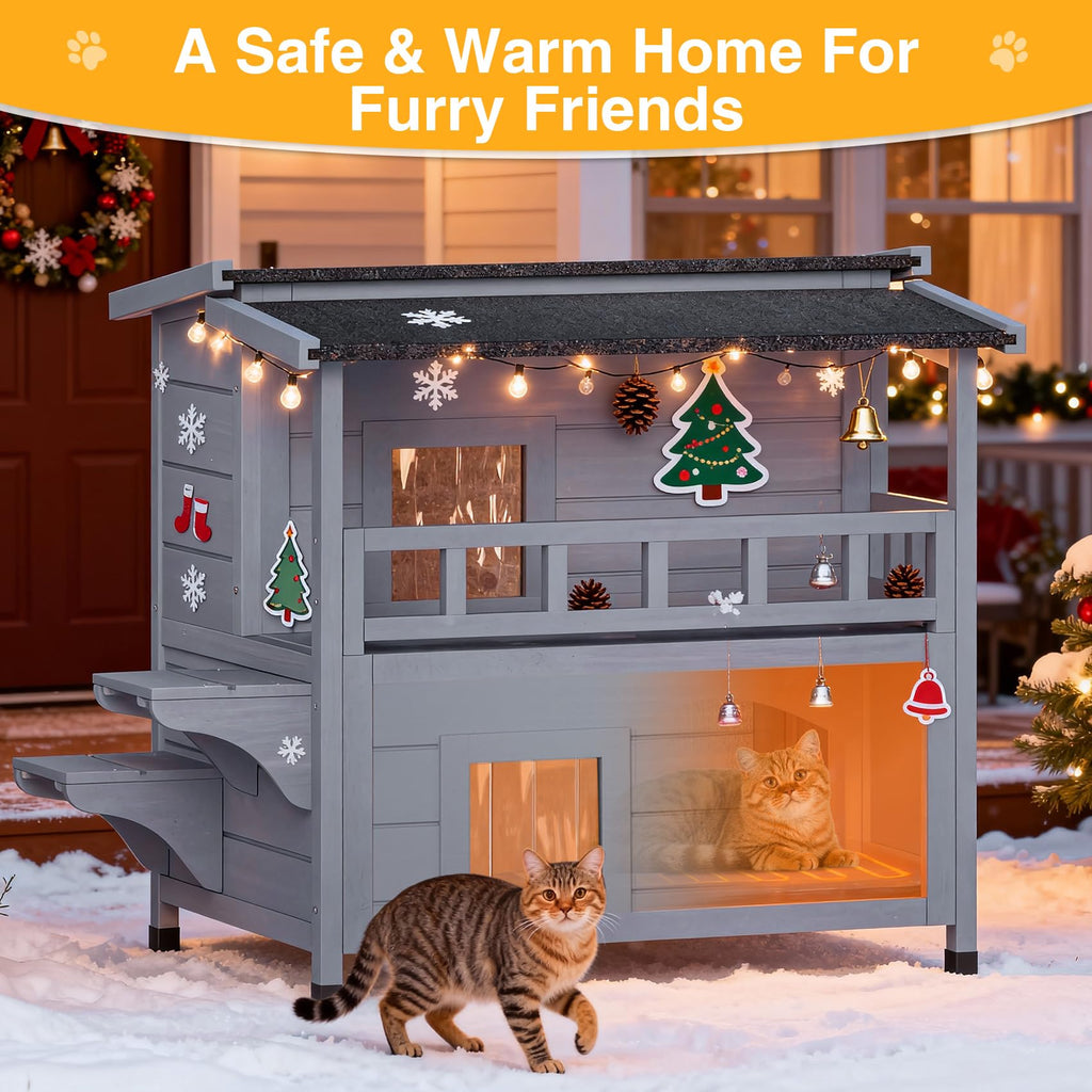 Wooden Heated 2-Story Cat House K641556