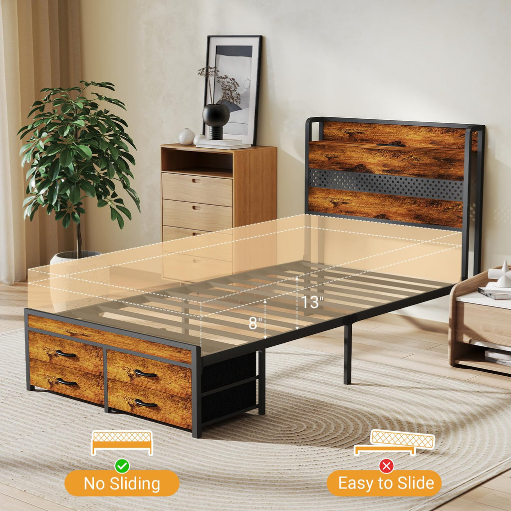 Twin Bed Frame with 2 Storage Drawers Z9233