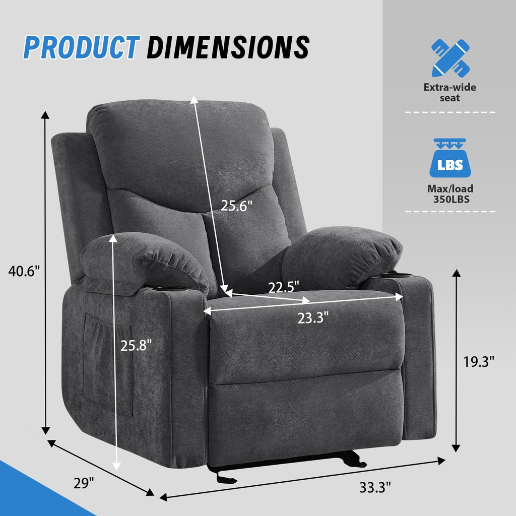 Manual Rocker Recliner Chair with Massage, Dark Grey W922483