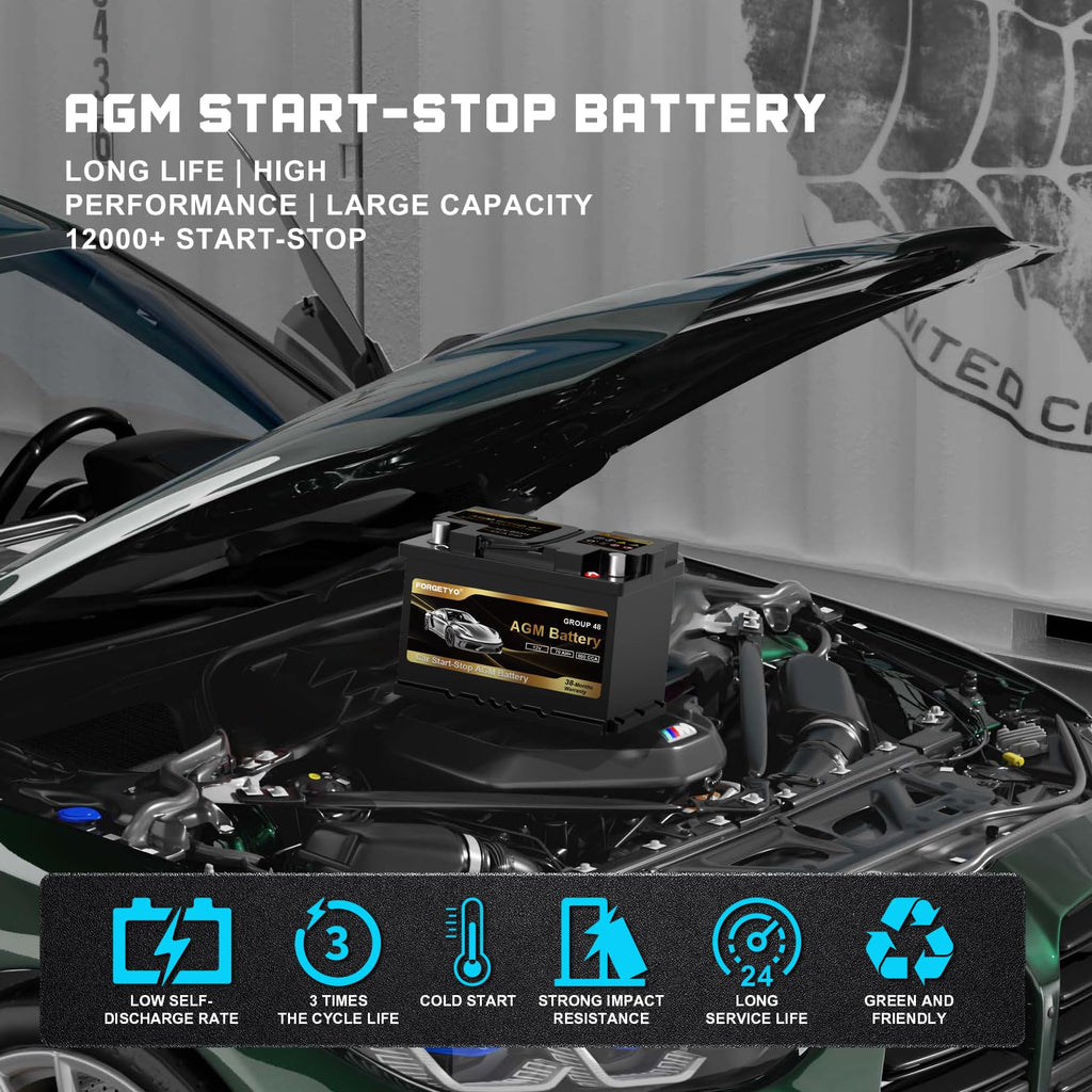 Group Size 48 AGM Car Battery, 12V 70 AH, 800 CCA O821589