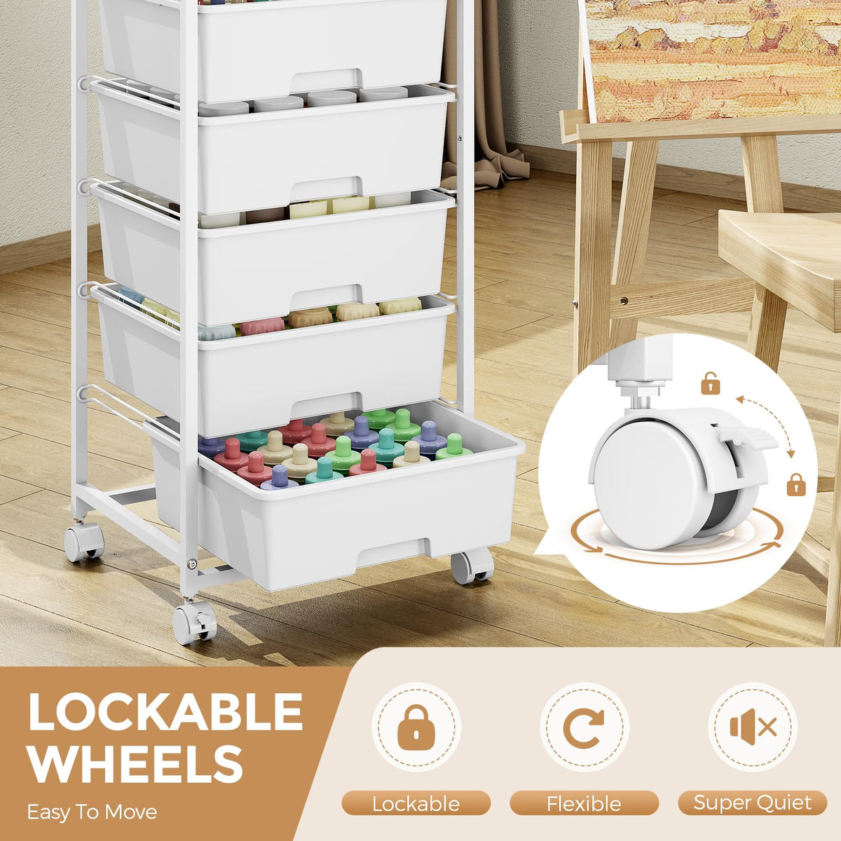 6 Drawer Rolling Storage Cart with Wooden Top and Wheels M354