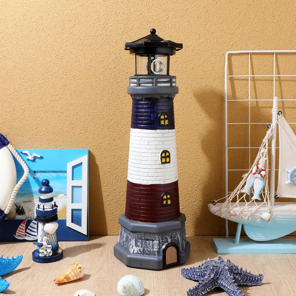 Solar Lighthouse Statue, Resin Waterproof, Black, 4.72 X 4.72 X 14.76 Inches E2511