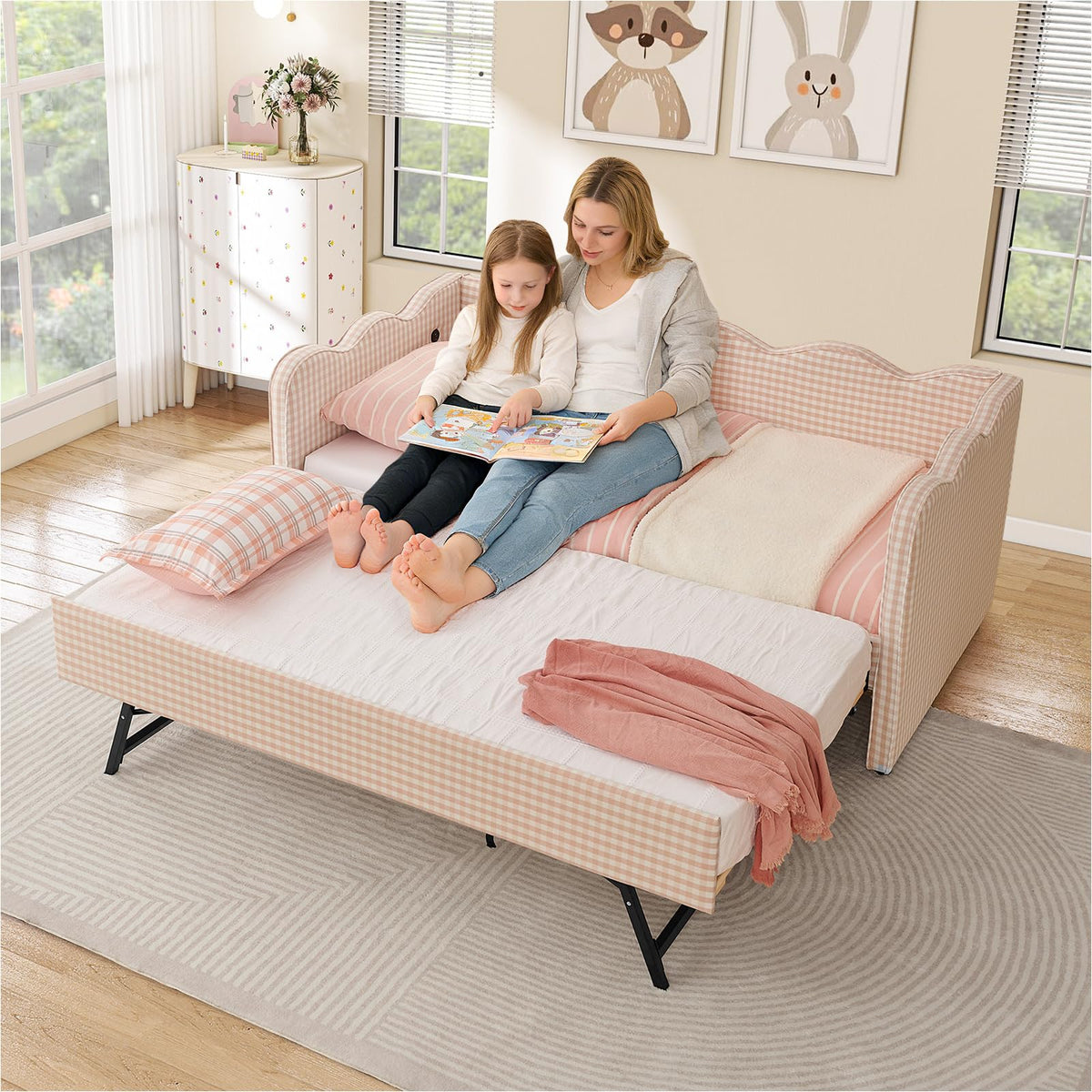 Twin Size Upholstered Daybed with Pop Up Trundle N423241