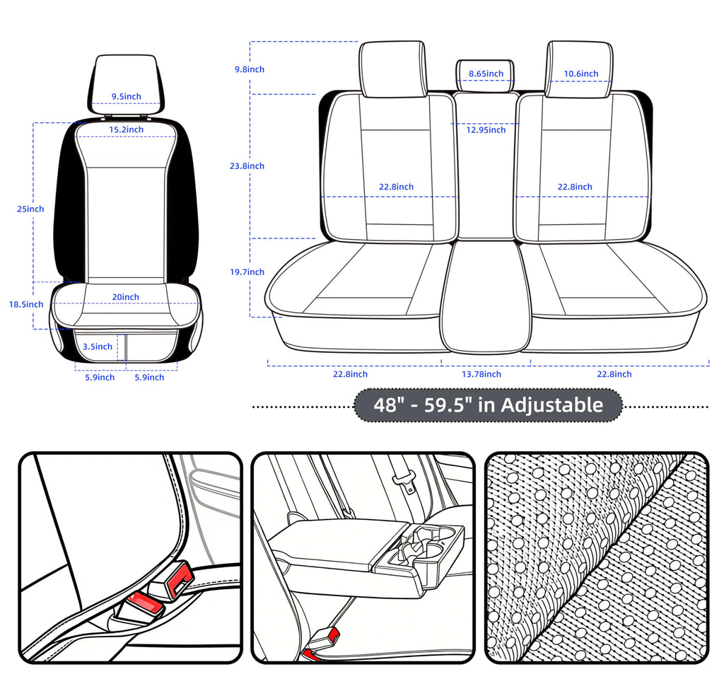 Leather Waterproof Car Seat Cover Full Set Black A53229