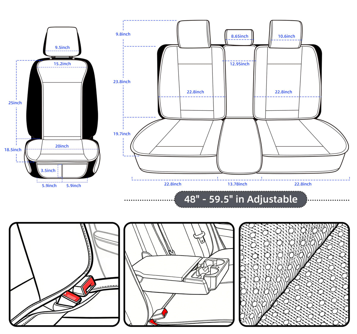 Leather Waterproof Car Seat Cover Full Set Black A53229