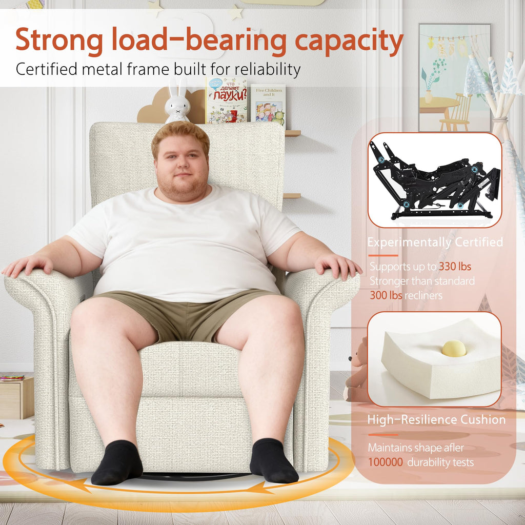 Fabric Light Gray Swivel Rocker Recliner Chair B417